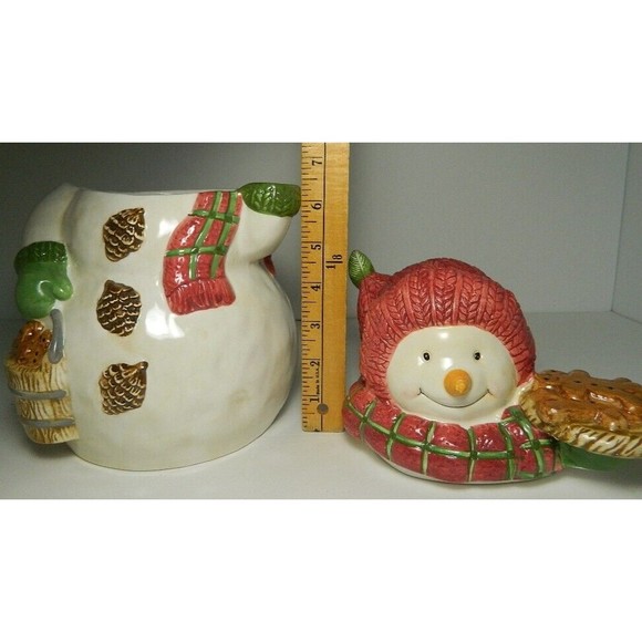 Vintage Bico Christmas Cookie Jar Snowwoman with Ginger Bread Men Cookies 10.5" - Picture 9 of 16